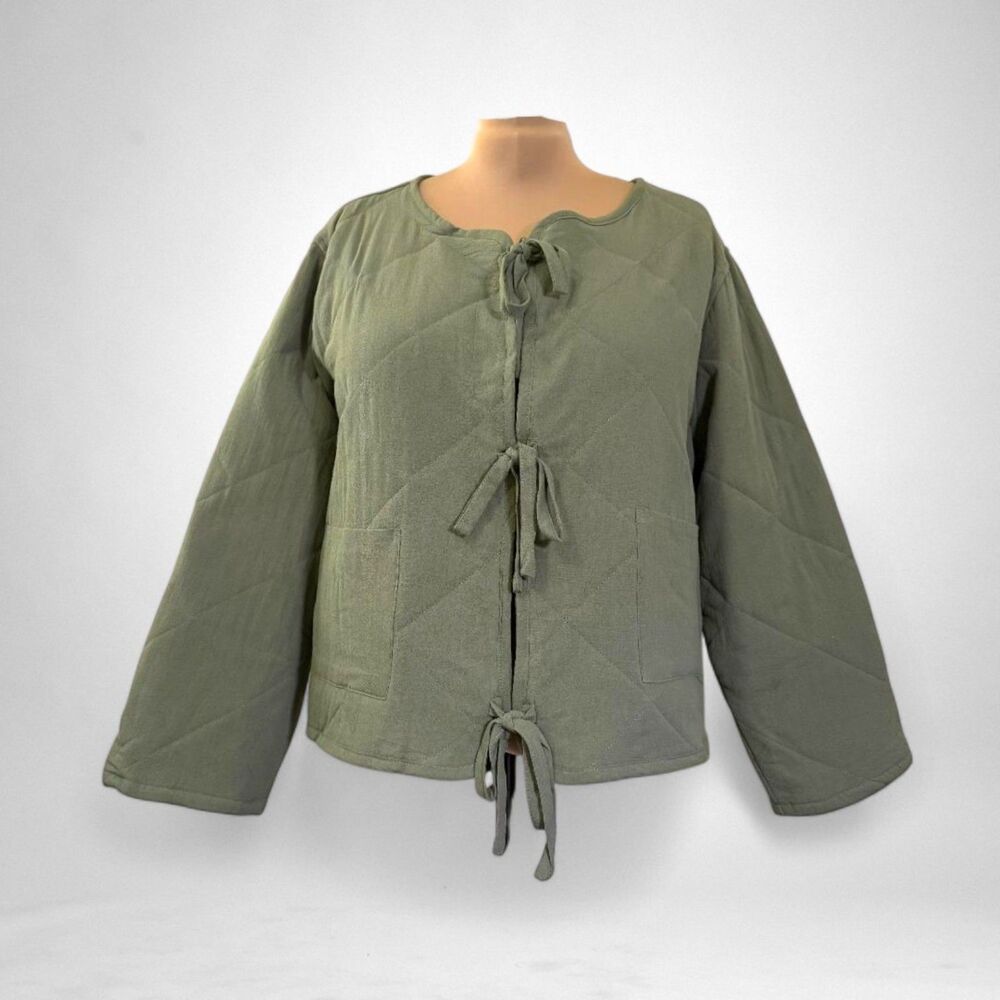 BAEVELY (Polagram) Sage Green Quilted Tie Front Jacket, NWT! Size 3XL